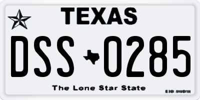 TX license plate DSS0285