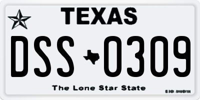 TX license plate DSS0309