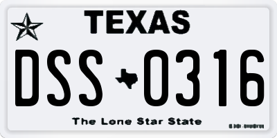 TX license plate DSS0316
