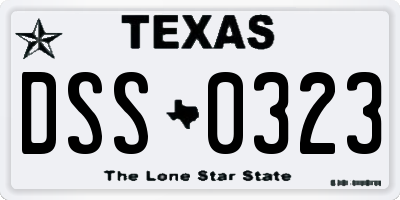 TX license plate DSS0323