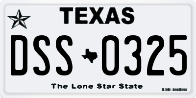 TX license plate DSS0325
