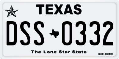TX license plate DSS0332