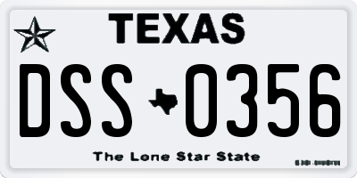 TX license plate DSS0356
