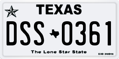 TX license plate DSS0361