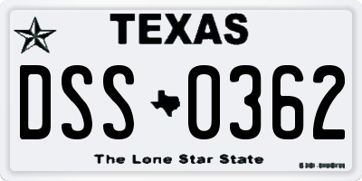 TX license plate DSS0362