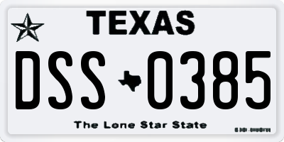 TX license plate DSS0385