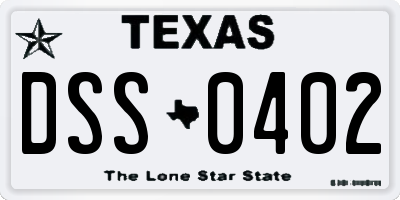TX license plate DSS0402