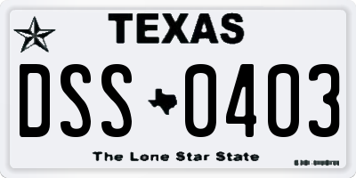 TX license plate DSS0403