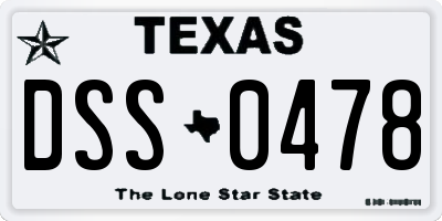TX license plate DSS0478