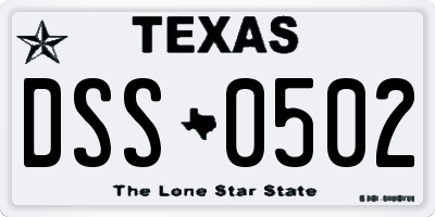 TX license plate DSS0502