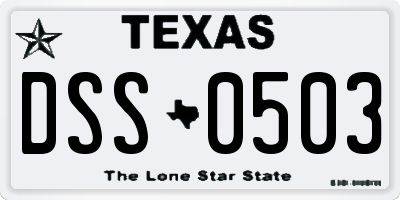 TX license plate DSS0503