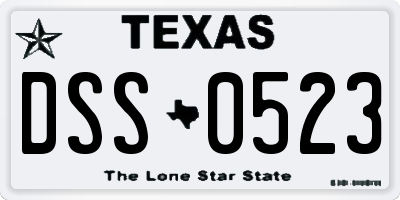 TX license plate DSS0523