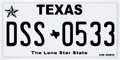 TX license plate DSS0533