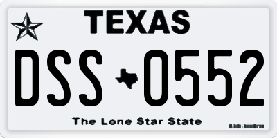 TX license plate DSS0552