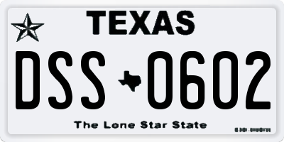 TX license plate DSS0602