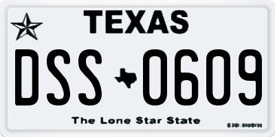 TX license plate DSS0609