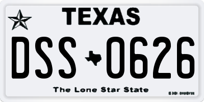 TX license plate DSS0626