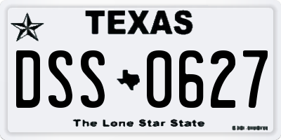 TX license plate DSS0627
