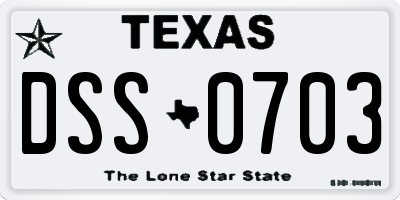 TX license plate DSS0703