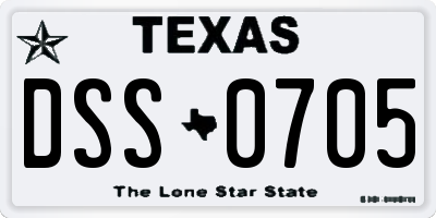TX license plate DSS0705