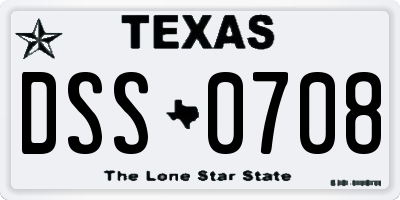 TX license plate DSS0708
