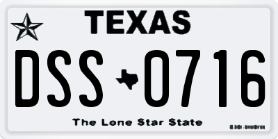 TX license plate DSS0716