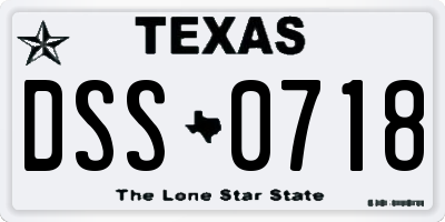 TX license plate DSS0718