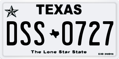 TX license plate DSS0727