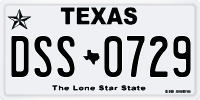 TX license plate DSS0729