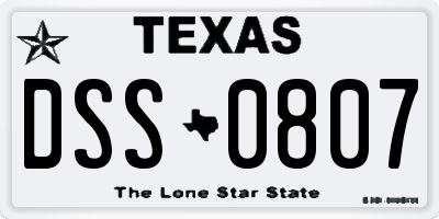 TX license plate DSS0807