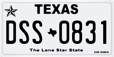 TX license plate DSS0831