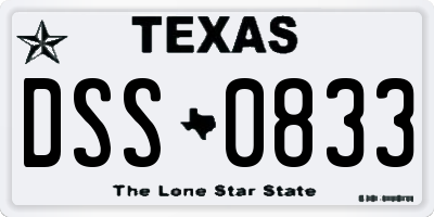 TX license plate DSS0833