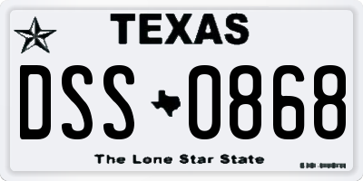TX license plate DSS0868