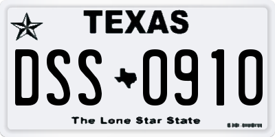 TX license plate DSS0910