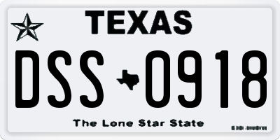 TX license plate DSS0918