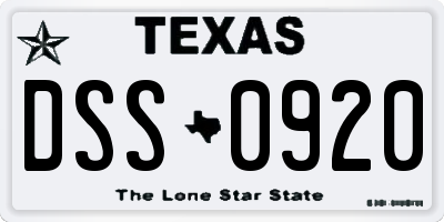 TX license plate DSS0920