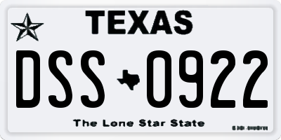TX license plate DSS0922