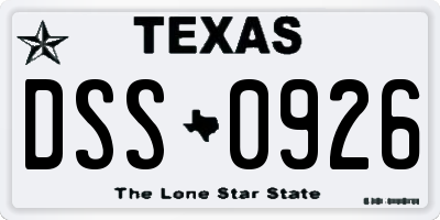 TX license plate DSS0926