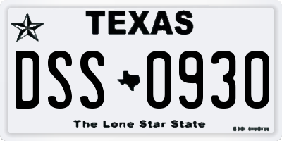 TX license plate DSS0930
