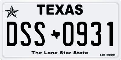 TX license plate DSS0931