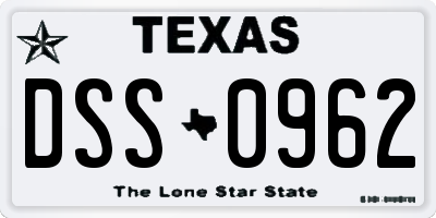 TX license plate DSS0962