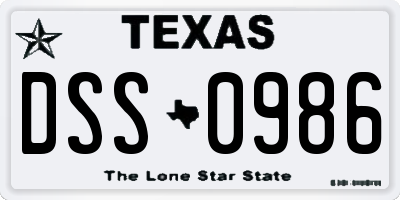 TX license plate DSS0986
