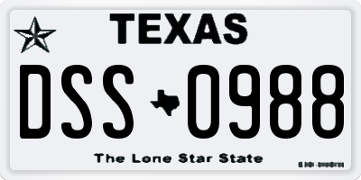 TX license plate DSS0988