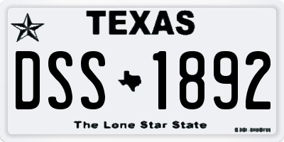 TX license plate DSS1892