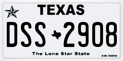 TX license plate DSS2908
