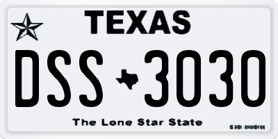 TX license plate DSS3030