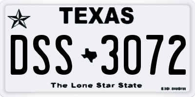 TX license plate DSS3072