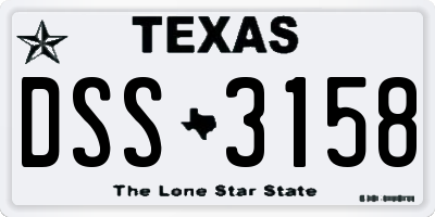 TX license plate DSS3158