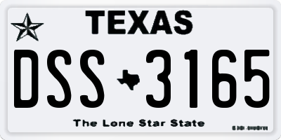 TX license plate DSS3165