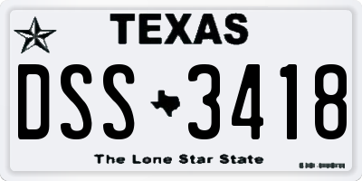 TX license plate DSS3418